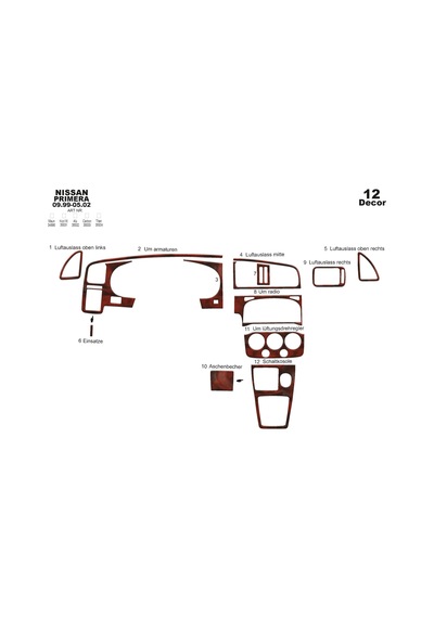 Nissan Primera Torpido Kaplama 1999-2002 12 Parça Maun