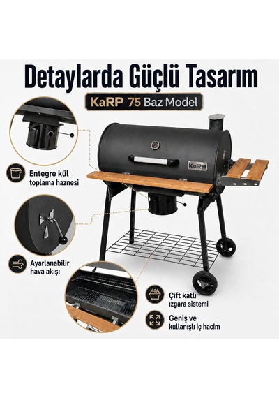 Karp 75cm Tam Set Bbq Mangal Termometre Dahil, Yan Ahşap Tablalar, Alt Depolama Rafı, Tekerlekli Taşınabilir, Kömürlü Barbekü Diğer Karp 75cm Tam Set Bbq Mangal Termometre Dahil, Yan Ahşap Tablalar, Alt Depolama Rafı, Tekerlekli Taşınabilir, Kömürlü Barbekü Diğer
