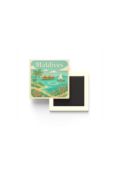 Maldivler - Maldives - Paper Cut Art - Baskılı Buzdolap Magneti Kare - 9x9 Cm
