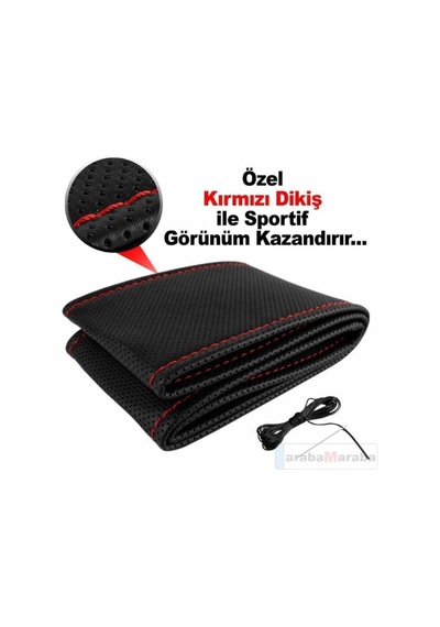 Deri Direksiyon Kılıfı Kokusuz Dikmeli - Siyah