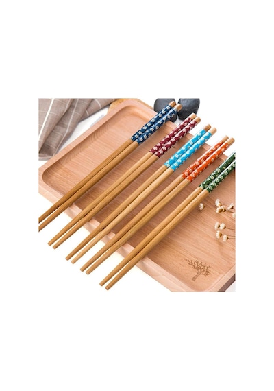 5 Çift Chopstick Yıkanabilir Desenli Bambu Yemek Sushi Çubuk