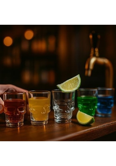 6 Lı Tekila Bardağı Seti Kafatası Tasarımlı 60 Ml Şeffaf Cam, Şık Ve Dayanıklı Shot Bardakları, Dekoratif Ve Özel Sunumlar İçin İdeal