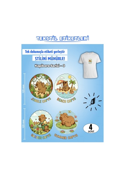 Ütü İle Yapışan Kıyafet Etiketi Kapibara Serisi -3 4lü Set Karışık