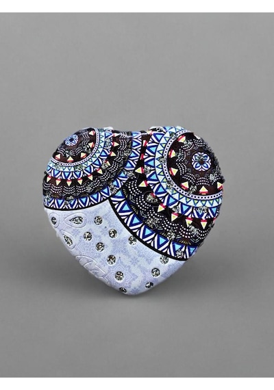 Işıltılı Karışık Desenli Çift Taraflı Kalp Şeklinde Cep Aynası 7cm X 7cm