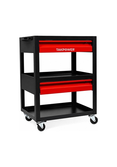 Takpower 3 Gözlü 2 Çekmeceli Parça Taşıma Arabası Kırmızı
