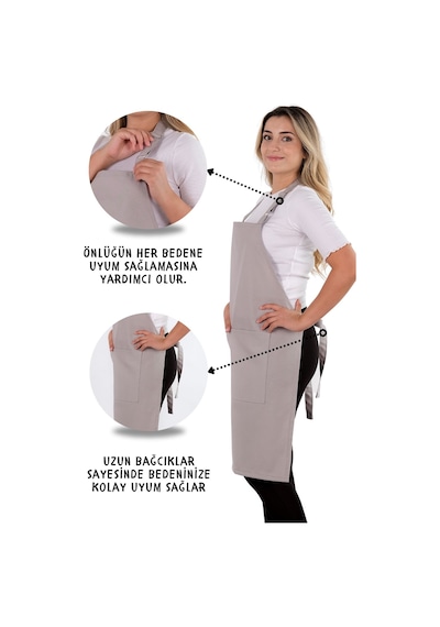Simple 3lü Set Ayar Askılı Mutfak Önlüğü Seti Eldiven, Tutacak Açık Gri