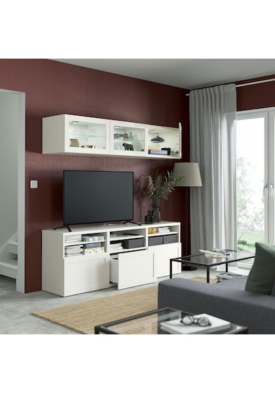 Tv Ünitesi, Beyaz-şeffaf Cam, 180x42x192 Cm, Hanvıken/sındvık, Çıt Çıt Raylı Beyaz Tv Ünitesi, Beyaz-şeffaf Cam, 180x42x192 Cm, Hanvıken/sındvık, Çıt Çıt Raylı Beyaz