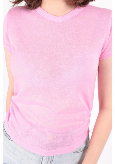 Busem S0016230 Kadın Flamlı İnce T-shirt Şekerpembe
