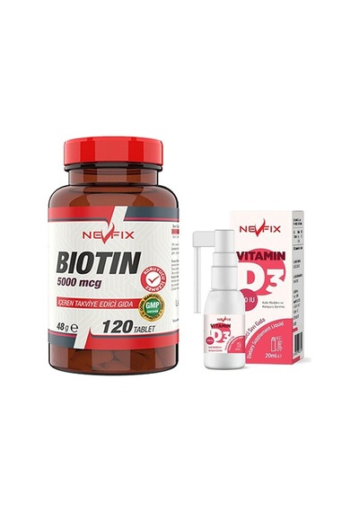 Nevfix Biotin 5000 Mcg 120 Tablet & Nevfix Vitamin D3 Sıvı Sprey