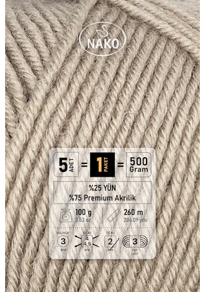 Süper İnci - 1199 Kese Kağıdı - 5'li Paket - 100gr/260m - El Örgü İpi - Atkı Yelek Kazak İpi