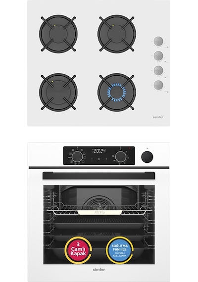 Simfer 11 Fonksiyon Steam Master Beyaz 2'li Ankastre Set (8245 Fırın + 3654 Ocak)