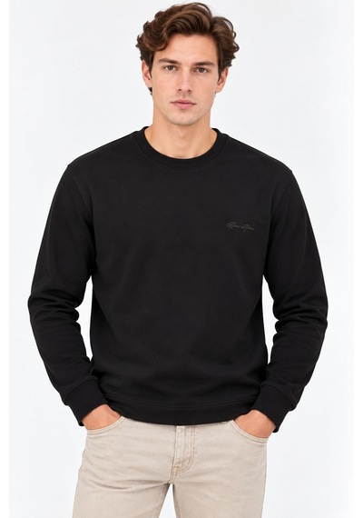 Glow Star Bisiklet Yaka Slim Fit Erkek Sweatshirt - 7777 Siyah