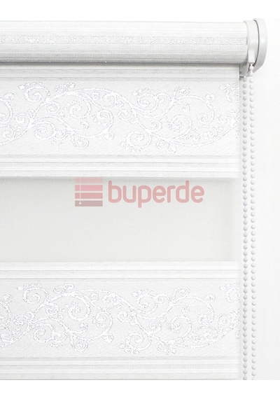 Buperde Beyaz - Gümüş Jakarlı Pilise Pliseli Zebra Stor Perde (Sarmaşık)