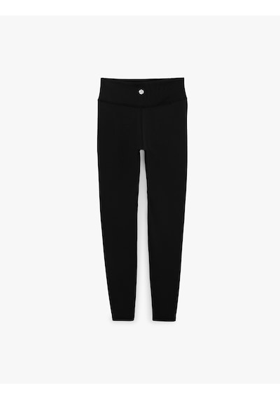 Koton Yüksek Bel Slim Fit Dikiş Detaylı İnterlok Spor Tayt Siyah 7wak40109nk