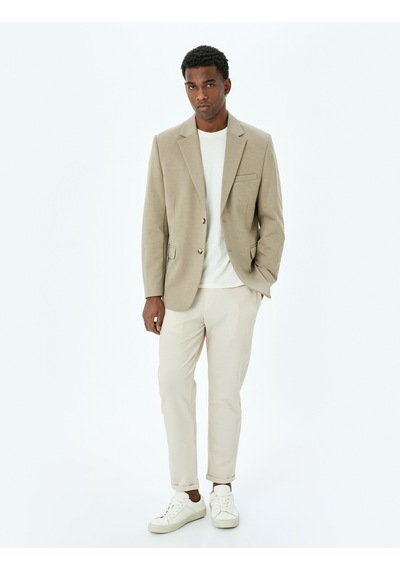 Koton Mono Yaka Uzun Kollu Düğmeli Klasik Slim Fit Blazer Ceket Bej 5sam50001hk Ekru