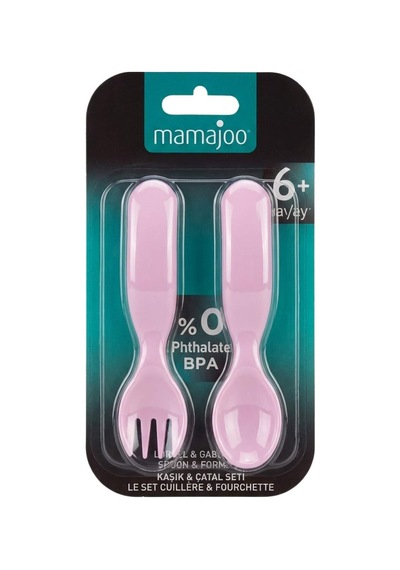 Mamajoo Ergonomik Beslenme Kaşık & Çatal Seti Pembe, 6 Ay+ İkili