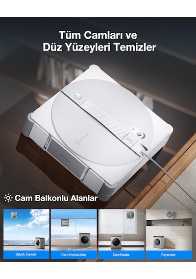Ecovacs Winbot W3 Omni Cam Silme Robotu Ve Cam Silme Solüsyonu Gri