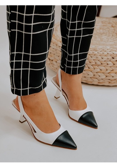 Ervanın Butiği Beyaz Siyah Deri Jake Maskelet Detay Kadın Açık Stiletto-3635