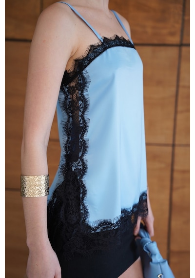 Verymoda Dantel Detaylı Askılı Saten Tunik - D2931 Mavi