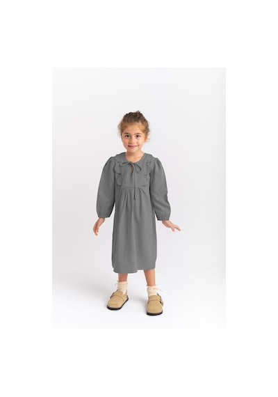 Oliventhekid Bağcıklı Papatya Detaylı Kız Çocuk Elbise Gri Gri