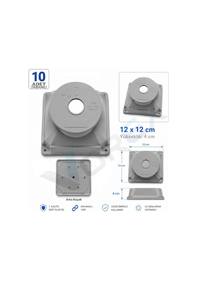 Vorex Kamera Buatı 10 Adet 12x12 Cm Gri Kare Sert Plastik Uv Dayanıklı Arka Kapaklı