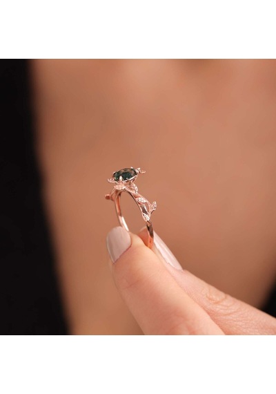 Moss Agate Altın Yüzük Rose T12783 Çok Renkli