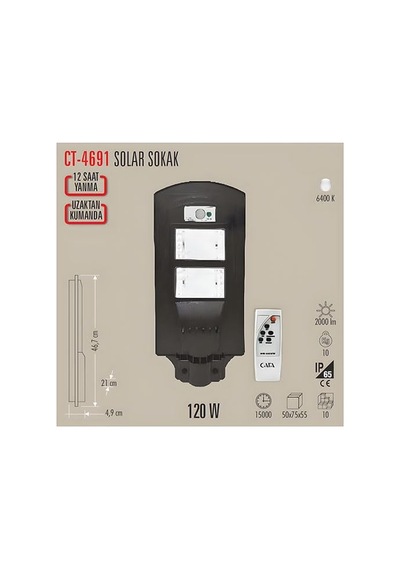 Cata Güneş Enerjili Bahçe Aydınlatma 40w Solar Sokak Lambası Ct-4691