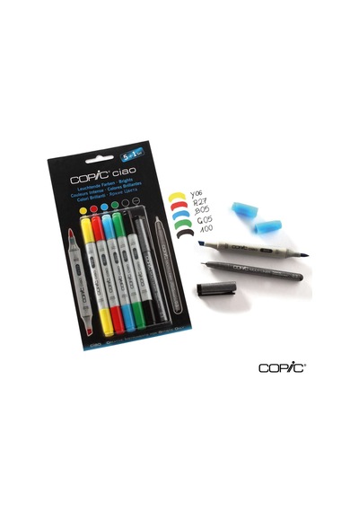 Copic Ciao Çift Taraflı Grafik Marker Kalem Seti 5+1 Brights Colours 22075550 Çok Renkli