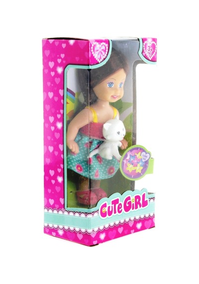Cute Girl Kedi Figürlü Kumral Mini    Bebek