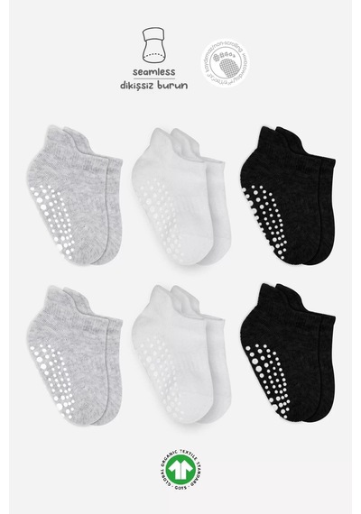 6'lı Sneakers Kaymaz Penye Çorap Bs20102 Gri Beyaz Siyah Renkli Çok Renkli