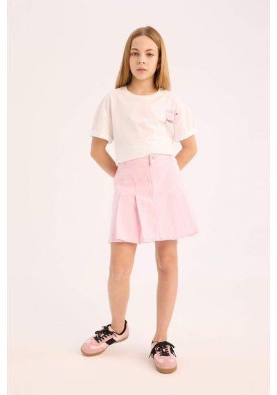 DeFacto Kız Çocuk Pileli Gabardin Etek D9340A825SPPN441 Pembe