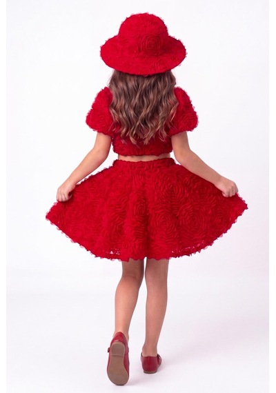 Mnk Baby & Kids Rosemu Kız Çocuk Şapkalı Takım M00819 Kırmızı