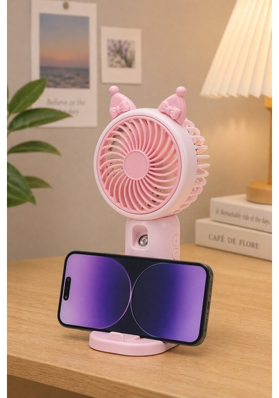 Buhar Üflemeli 3 Modlu Şarjlı El Fanı Seyahat Masaüstü Vantilatör Taşınabilir Mini Fan Pembe F830