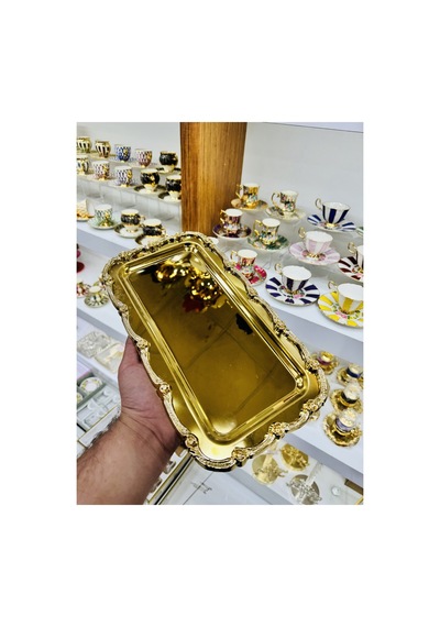 6 Adet Boton Gold Döküm Pirinç Kahve Çay Sunum Tepsisi Sarı