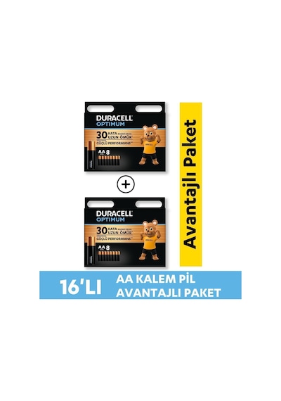 Duracell Optimum LR6/MN1500 1.5 V AA Alkalin Pil 16’lı Paket