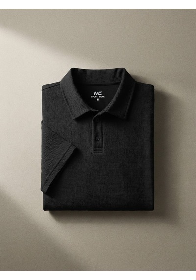 Maccali Erkek Siyah Dokulu Kısa Kollu Polo Yaka Tişört