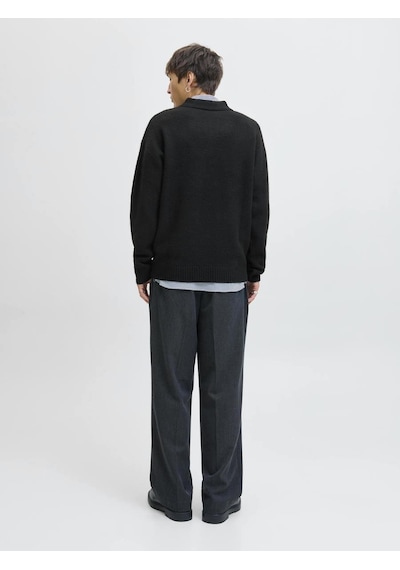 Jack & Jones Jjsoho Ollıe Knıt Splıt Neck Ln Yakalı Kazak Siyah