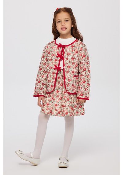 Panço Liberty Kumaş Çiçek Desenli Kız Çocuk Ceket Kırmızı