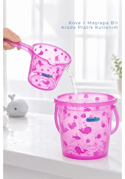 Babyjem Şeffaf Kova & Maşrapa Set Pembe Desenli