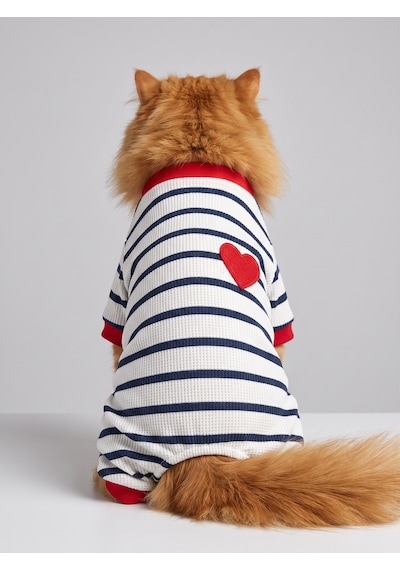 Mon Amour Çizgili Kedi Tulumu Pamuklu Penye Kedi Kıyafeti Küçük Irklar İçin Tüy Dökülmesini Azaltır