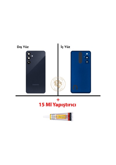 Samsung Galaxy A55 Siyah Renk Lensli Arka Kapak + B7000 Yapıştırıcı Arka Cam Batarya Kapağı Pil Kapağı Lazer Kesim Back Cover Galaxy A55 Uyumlu