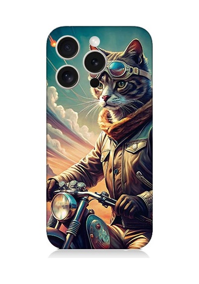Apple Uyumlu iPhone 15 Pro Max Motosiklet Kedisi Desenli Silikon Kılıf Silikon