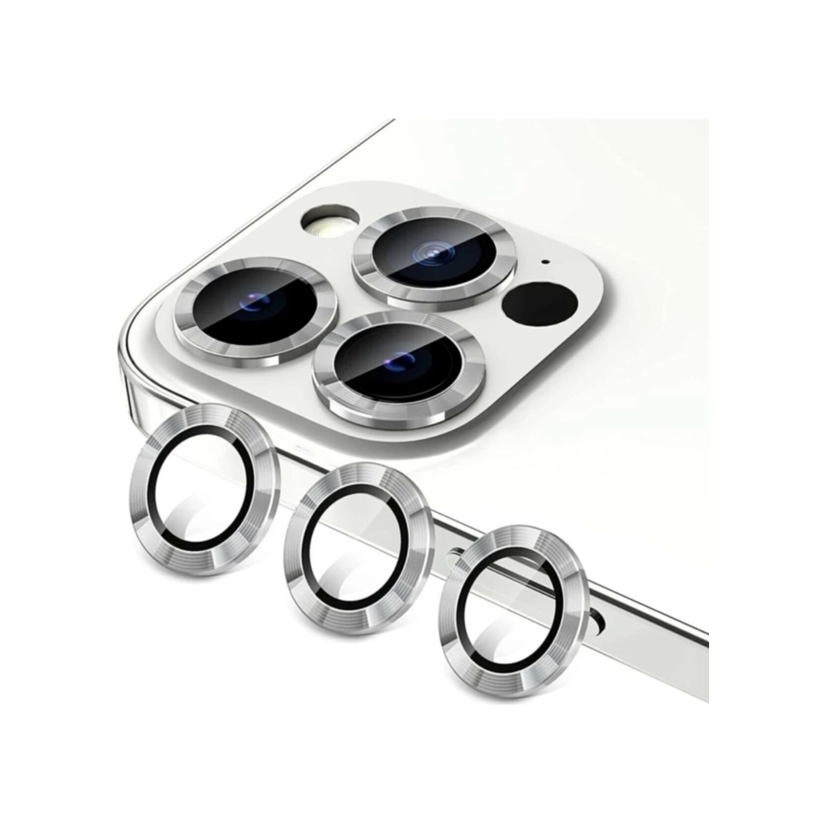 Apple Uyumlu   iPhone 13 Pro Kamera Koruyucu Lens Mercek Metal Çerçeveli 3lü Set Gümüş Gri Silver