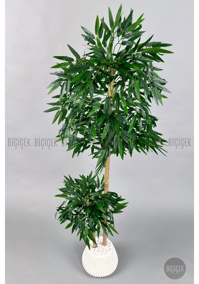 Yapay Bambu Ağacı 160cm Spiral Saksıda Leylek Model Beyaz
