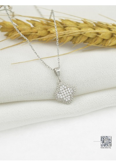 Brezza Lusso Jewelry Timeless Series Zirkon Taşlı Gümüş Zarif Yaprak Kolyesi Gümüş