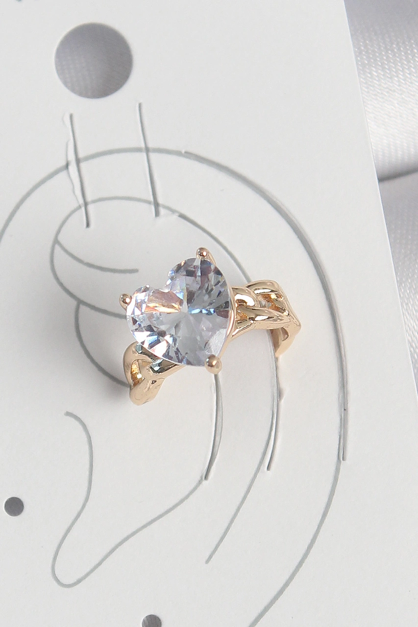 Pirinç Gold Renk Zirkon Taşlı Kalp Model Kadın Kıkırdak Küpe Altın