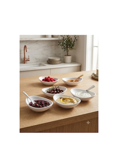 6 Adet Kırılmaz Melamin Oval Sosluk Ve Reçel Tabağı Minimalist 75 Ml - Beyaz Beyaz