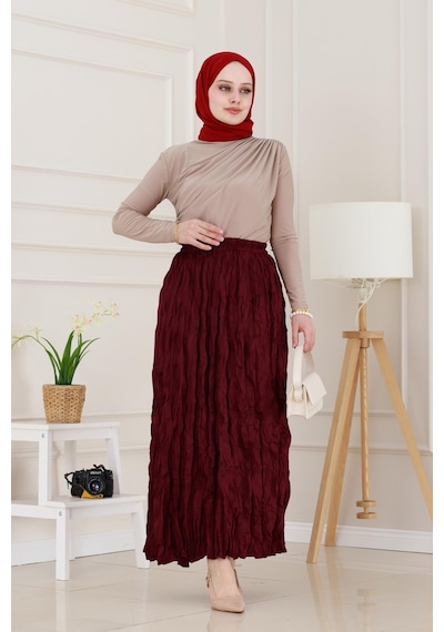 Sevitli Beli Lastikli Kraş Etek-bordo-4974 Bordo