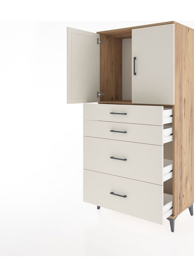 Hyperion Dolap Tek Raflı 4 Çekmeceli 2 Kapaklı 88x44x182 Çam-aytaşı Atlas Çam