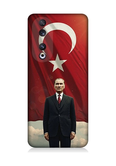 Huawei Honor 90 Uyumlu Bayrak Önünde Güçlü Atatürk Desenli Silikon Kılıf Çok Renkli